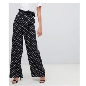 Black polka dot paper bag pants